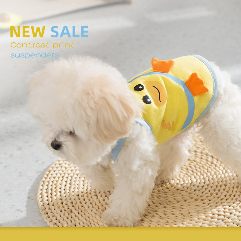 Primavera y verano perro de dibujos animados contraste color lindo gato cabestrillo dos pies delgados oso de peluche chaleco ropa para perros mascotas