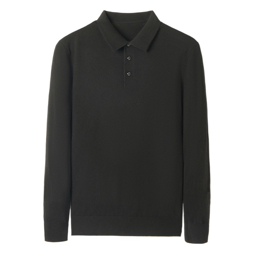 Suéter de lana para hombre 2025 Primavera y otoño Camiseta fina de manga larga para personas jóvenes y de mediana edad Suéter tipo polo de color puro con solapa de 6 lanas para hombres