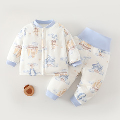 兩用襠嬰兒高腰套裝棉衣棉褲秋冬夾棉保暖分體套裝 男女寶寶棉服