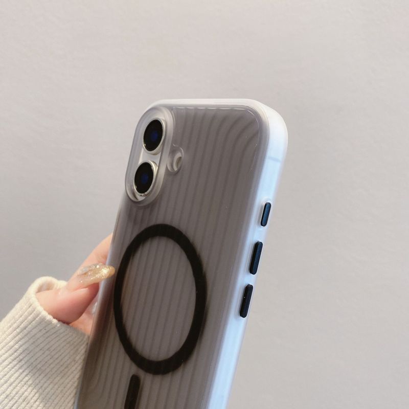 适用iPhone16proMax条纹瓦楞手机壳夜光磁吸苹果15高级感14保护套|undefined