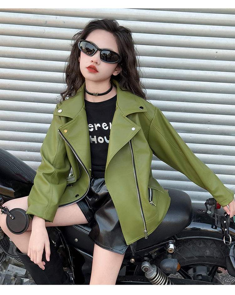 Children's Motorcycle Leather Jacket 2025 New Girls Trendy PU Leather Jacket European And American Large Size Girl Leather Coat_voghion.com