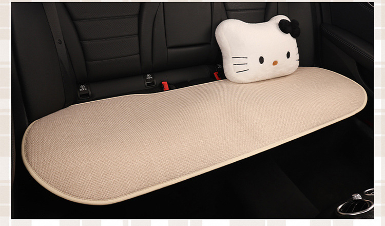 Four Seasons Linen Car Seat Cushion Cute Hat Cat Skin-Friendly Breathable Rear Seat Single Universal Seat Cushion Seven-Piece Set