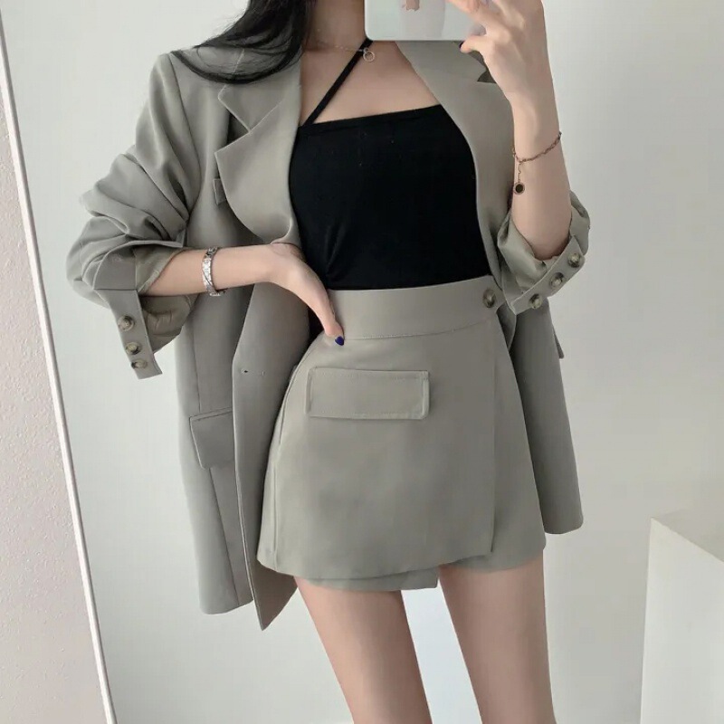 Suit Jacket 2025 Spring New Korean Style Small Elegant Versatile Slim Suit Shorts Skirt Two-Piece Suit