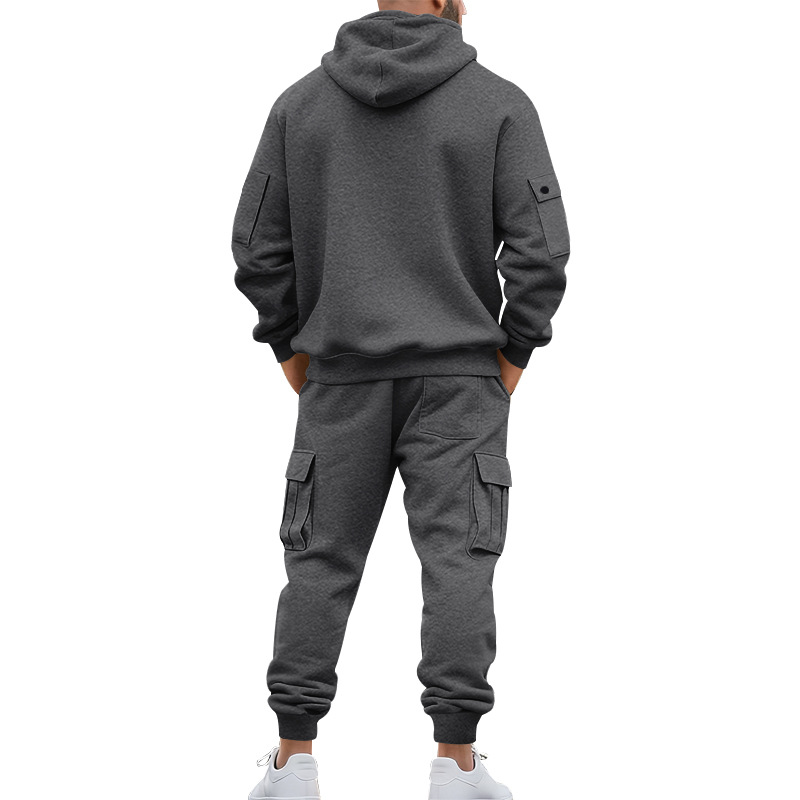 American Autumn And Winter Heavy Loose Men's Tooling Outdoor Commuting Casual Fleece Warm Sweater Tooling Sweatpants Set_viptrois.com