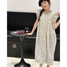 夏装女童飞袖连衣裙新款洋气儿童法式甜美波点裙子甜美公主裙