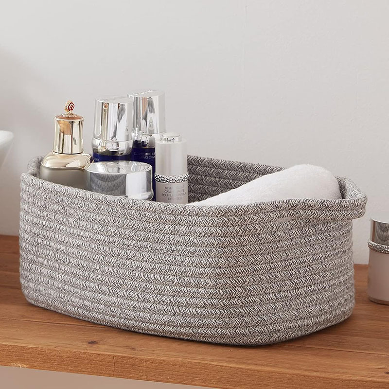 Source manufacturers cotton rope storage basket woven decorative storage basket rectangular storage toy sundry basket living room
