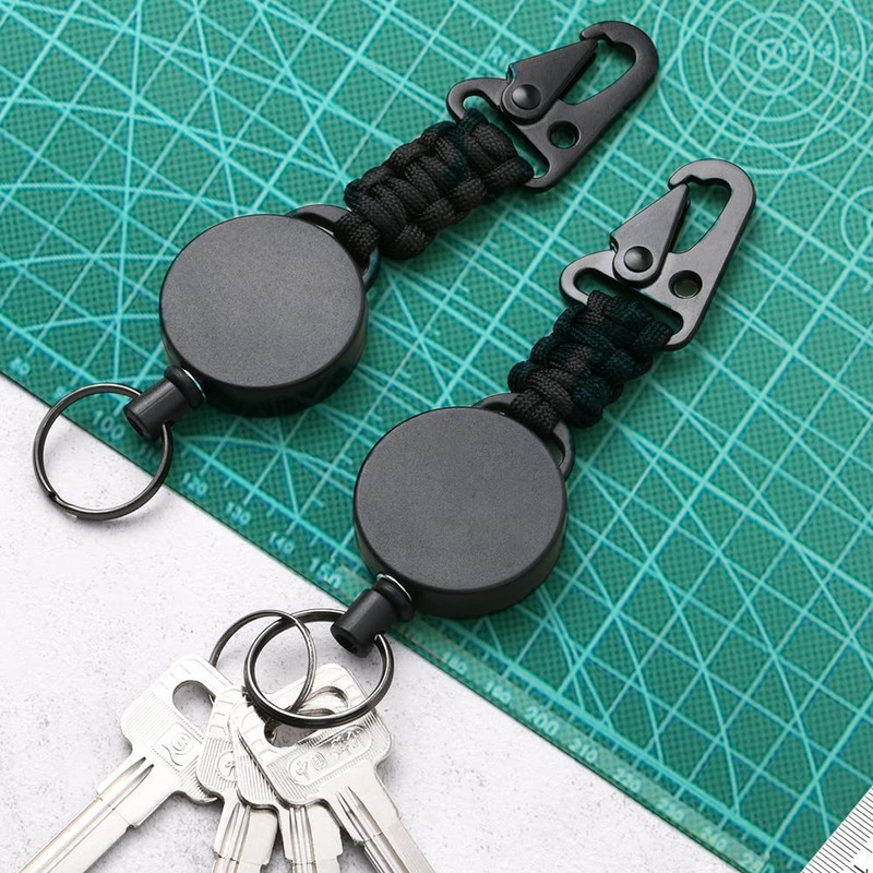 4cm Black Abs High Elasticity with Zinc Alloy Eagle Beak Buckle Heavy-Duty Mountaineering Telescopic Keychain Paracord Braided Anti-Lost
