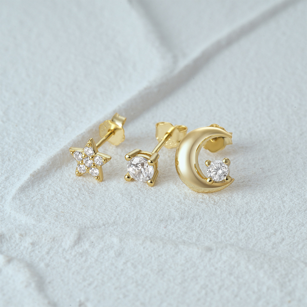 3g Weight Ear Studs Classification 1 Set Quantity Daily Occasion 925 Sterling Silver Material Star, Butterfly Pattern Women's Gender Plating Design Simple Style Style 1 Set 925 Sterling Silver Star Butterfly Ear Studs 94