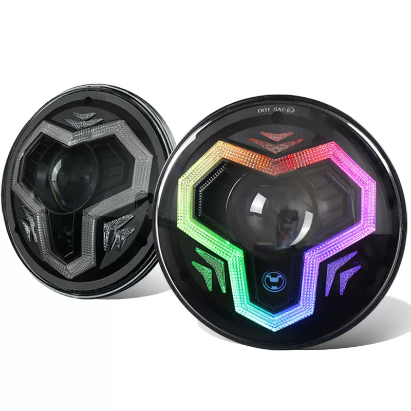 车灯新款牧马人改装7寸RGB悟空脸天使眼独立转向改装大灯