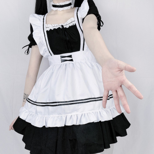 new light tone girl maid Lolita black dress light tone girl cosplay maid outfit