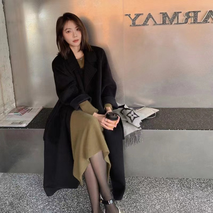 感秋冬季高级红色呢子大衣女韩系赫本风毛毛呢外套米白色驼色灰色|undefined