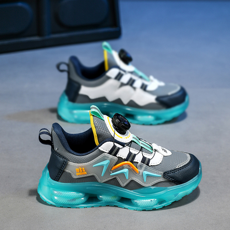 7288 Zapatos deportivos impermeables para niños de cuero mediano y grande para niños para hombres 2025 nuevo estilo botón giratorio tendencia carrera casual