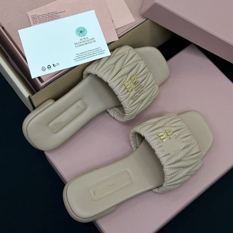 広州Miaojia多用途フラットサンダル、フレンチプリーツシューズ、夏の女性用アウターシューズ、新しいスクエアトゥスリッパ|undefined