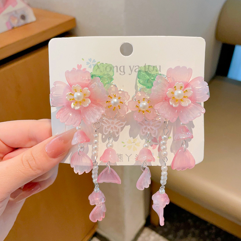 Chica de Hanfu tocado de los niños traje antiguo princesa borla horquilla estilo chino niña paso horquilla clip de pelo