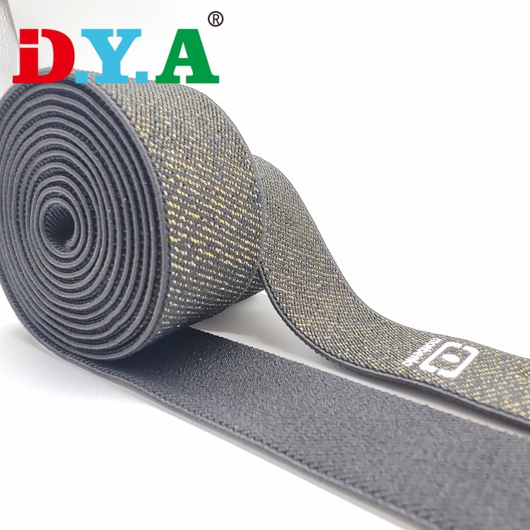 30mm硅胶印松紧带金银丝印字弹力带斜纹无梭松紧带手臂带运动绑带