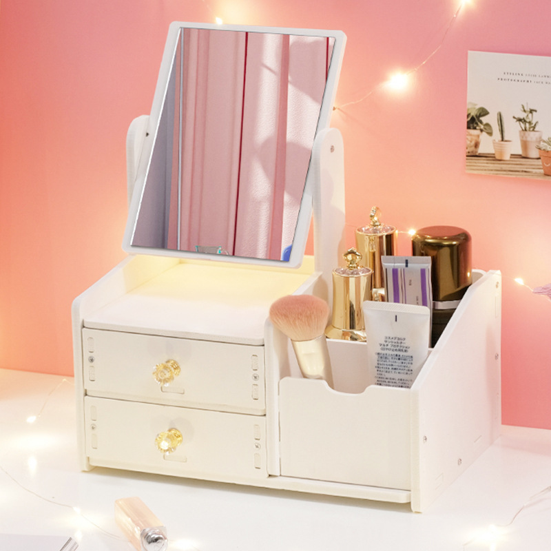 Ins Internet celebridad espejo giratorio de escritorio espejo de maquillaje dormitorio de estudiantes almacenamiento de escritorio belleza portátil espejo de tocador de maquillaje