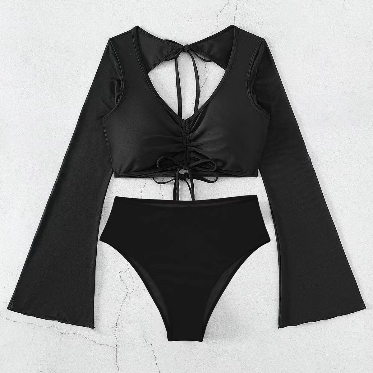 315g Weight Sexy Feel Of Sensation High Waist Panties Waist Briefs Panties Style Polyester Fabric Type 2 Pieces Set Quantity Swimming Pool, Beach Occasion Solid Color Pattern Full Coverage Bra Cup Women's Gender Women's Solid Color 2 Pieces Set Tankinis Swimwear 2
