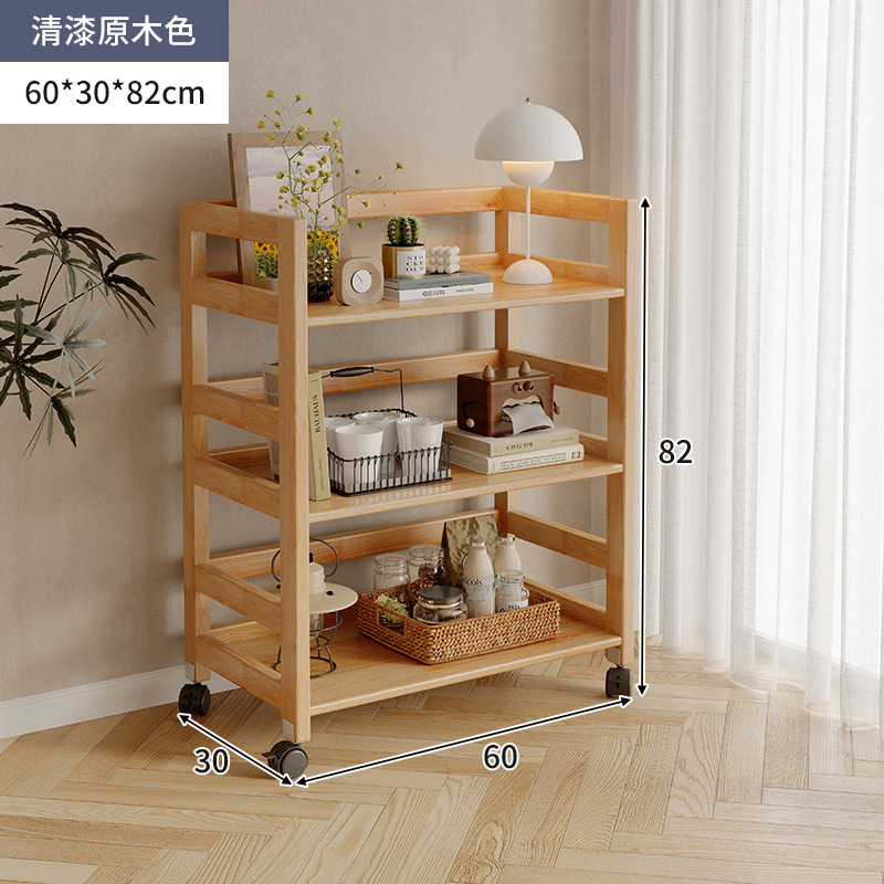 Estantes de madera sólida de color nuez, carro de piso, sofá de la sala de estar, estantes de almacenamiento móviles para dormitorios multicapa image 18