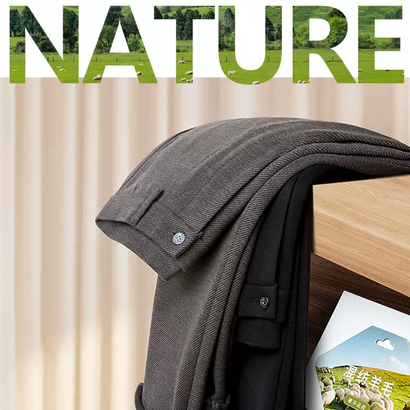 中年男士厚款西裤秋冬季保暖抗皱垂顺直筒休闲裤爸爸装羊毛裤子