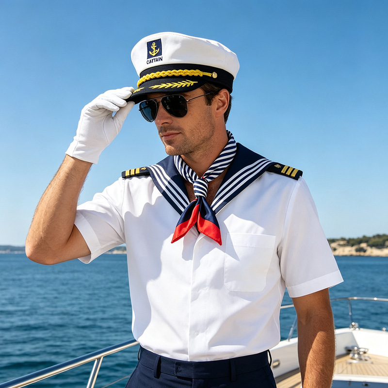 Navy hat, sunglasses, scarf, masquerade costume set, holiday yacht party outfit, captain cosplay props Navy hat, sunglasses, scarf, masquerade costume set, holiday yacht party outfit, captain cosplay props