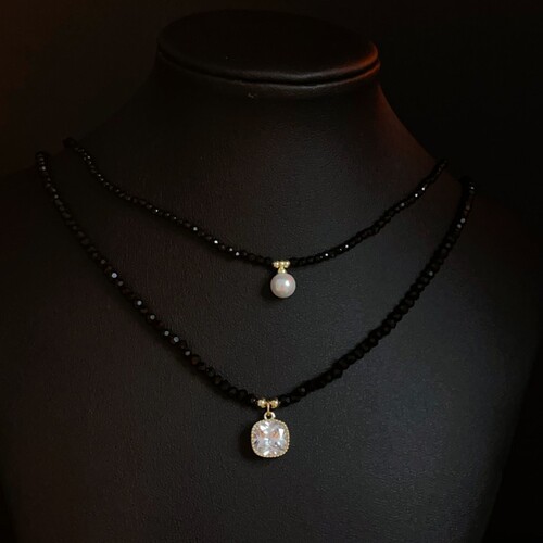 Black Crystal Square Sapphires Luxury High-End Lock Necklace Influencer Style Instagram Dark Design Trendy Chain Simple