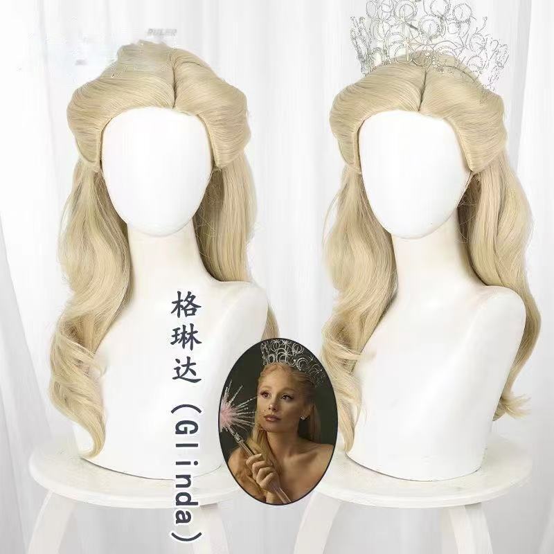 Yanting Movie Magic Wicked Witch Glinda Cosplay Linen Gold Side Part Curly Wig Cos European Style Wig