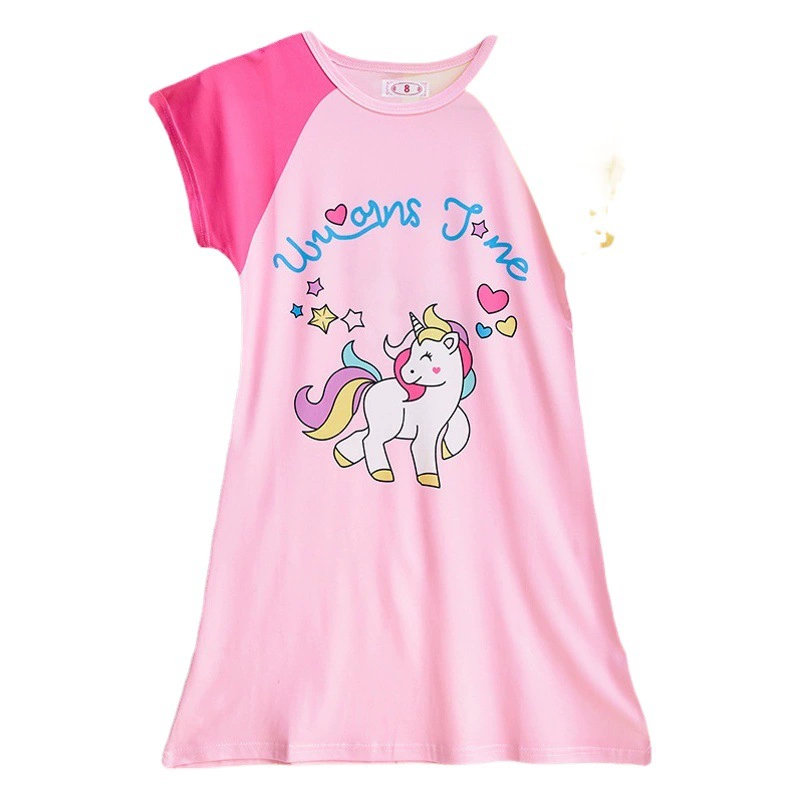 Детская ночная юбка 2025 Летняя девочка с короткими рукавами