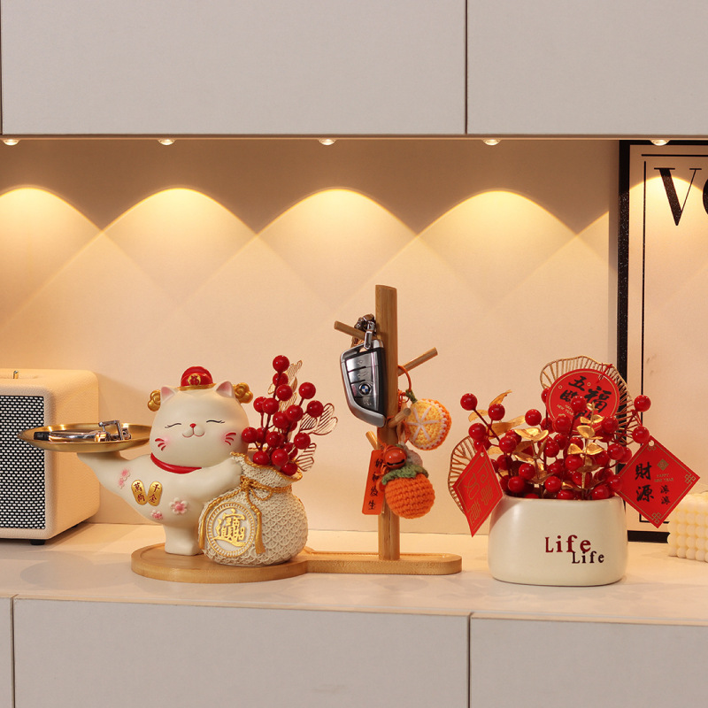 玄関の招き猫の装飾品、新築祝い、新年の贈り物、リビングルームの玄関ホール、家の鍵の収納、靴箱の装飾|undefined
