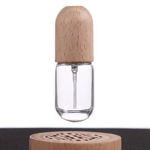Wooden Lid Mini Simple 10ml Spray Glass Perfume Bottle Portable Round Bottom Spray Can Be Engraved with Logo