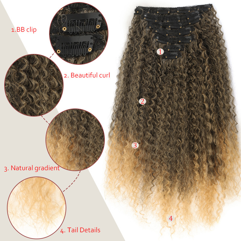 Extension capelli sintetici con clip per donna ricci 7 pezzi_voghion.com