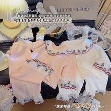 新款儿童家居服套装  女童刺绣喇叭袖 春夏季吸汗透气时尚长袖
