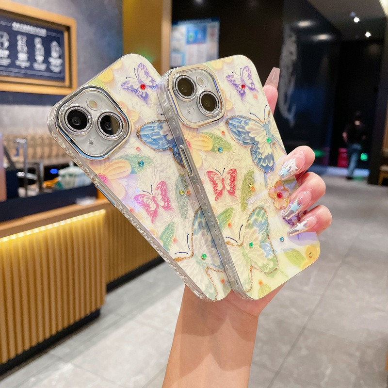 Amarillo Fondo colorido mariposa Apple 15ProMax nuevo Apple 15 teléfono caso para IPhone14/13/12 mujeres