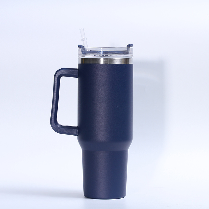 Suministro directo transfronterizo 40oz mango helado taza portátil coche de acero inoxidable taza de pulverización de plástico de doble capa de vacío termo taza