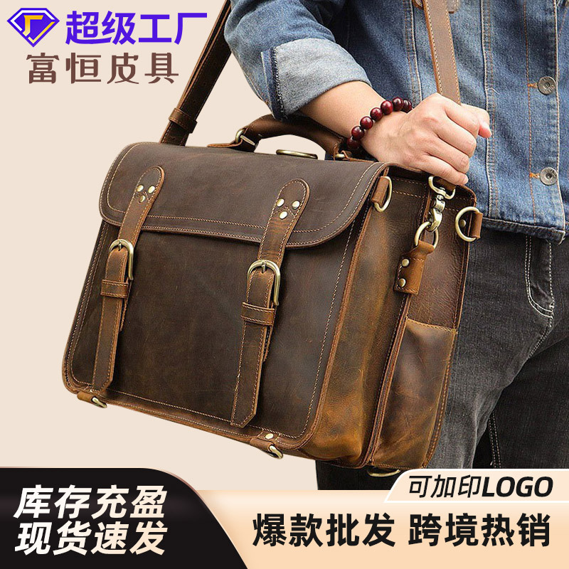 Vintage Crazy Men Briefcase Factory Wholesale 17.3 Inch Laptop Crossbody Bag Crossbody Handbag