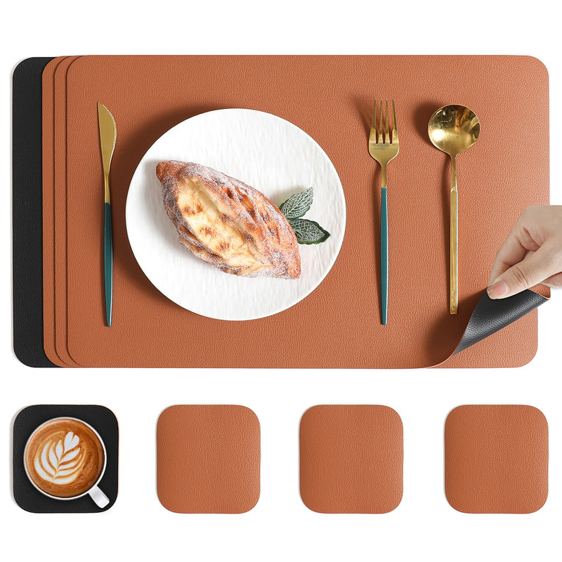 両面ライチ柄レザープレースマット、ホテル洋食プレースマット、高級家庭用環境に優しいダイニングテーブル断熱および火傷防止マット卸売|undefined