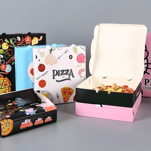 Caja de embalaje de pizza 6 / 7 / 8 / 9 / 10 pulgadas patrón de dibujos animados frutas y verduras pizza caja de waffles para llevar caja de embalaje