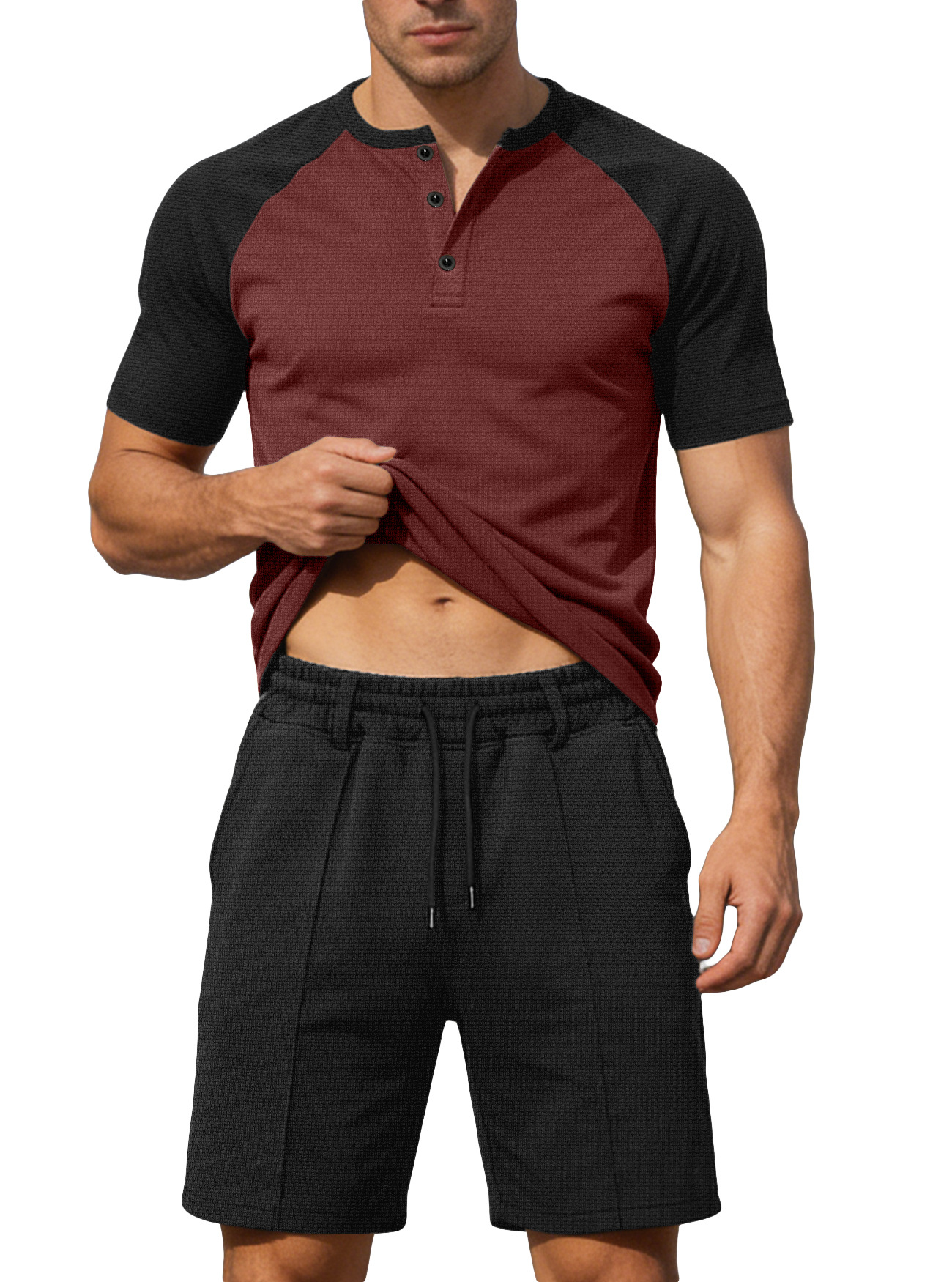 Nuevo transfronterizo de verano europeo y americano nuevo cuello en V casual de color de manga corta deportiva casual pantalones cortos de manga corta T-shirt para hombres