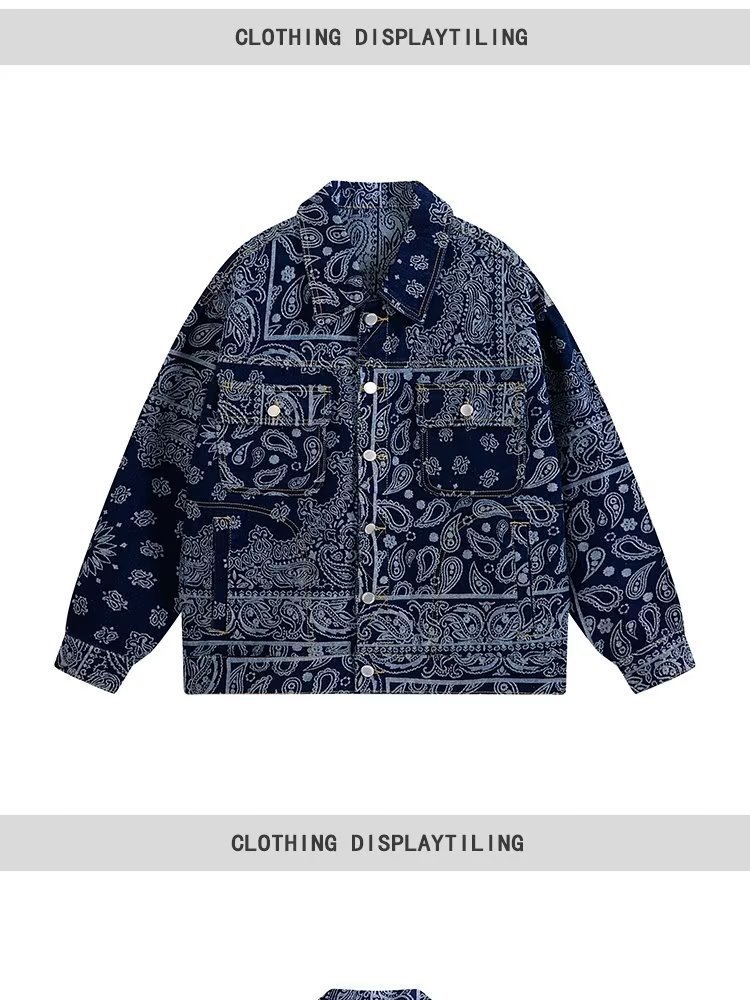 Retro Hong Kong Style Men's Denim Jacket Full Print Cashew Flower Trendy Brand Casual Jacquard Jacket For Spring And Autumn High End Cool_viptrois.com