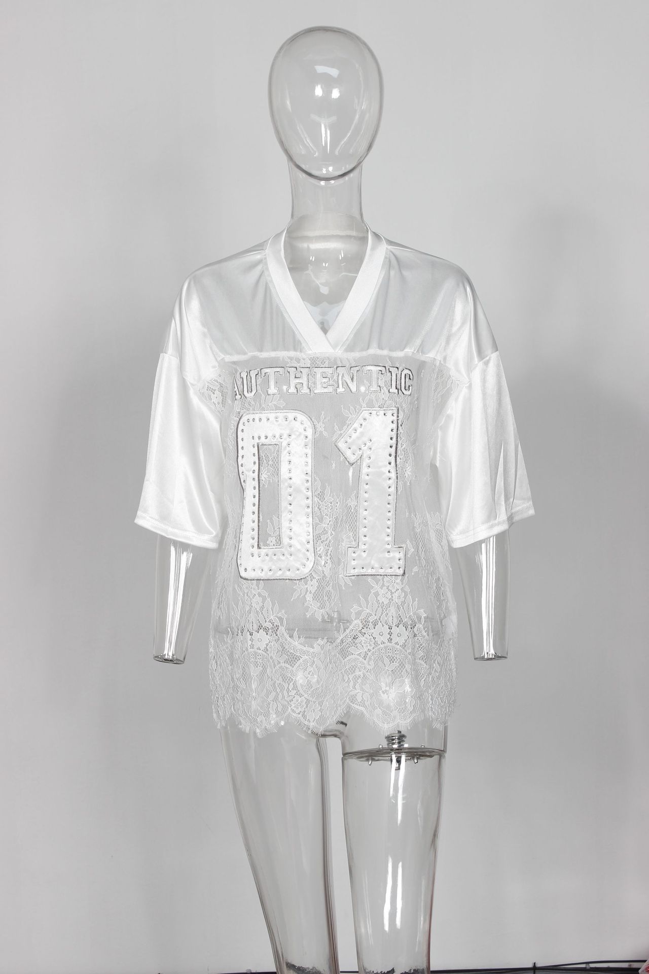 Autumn Printed Loose Casual Street See through Sexy Lace Stitching T shirt Short Sleeve Top 5 Autumn Printed Loose Casual Street See through Sexy Lace Stitching T shirt Short Sleeve Top