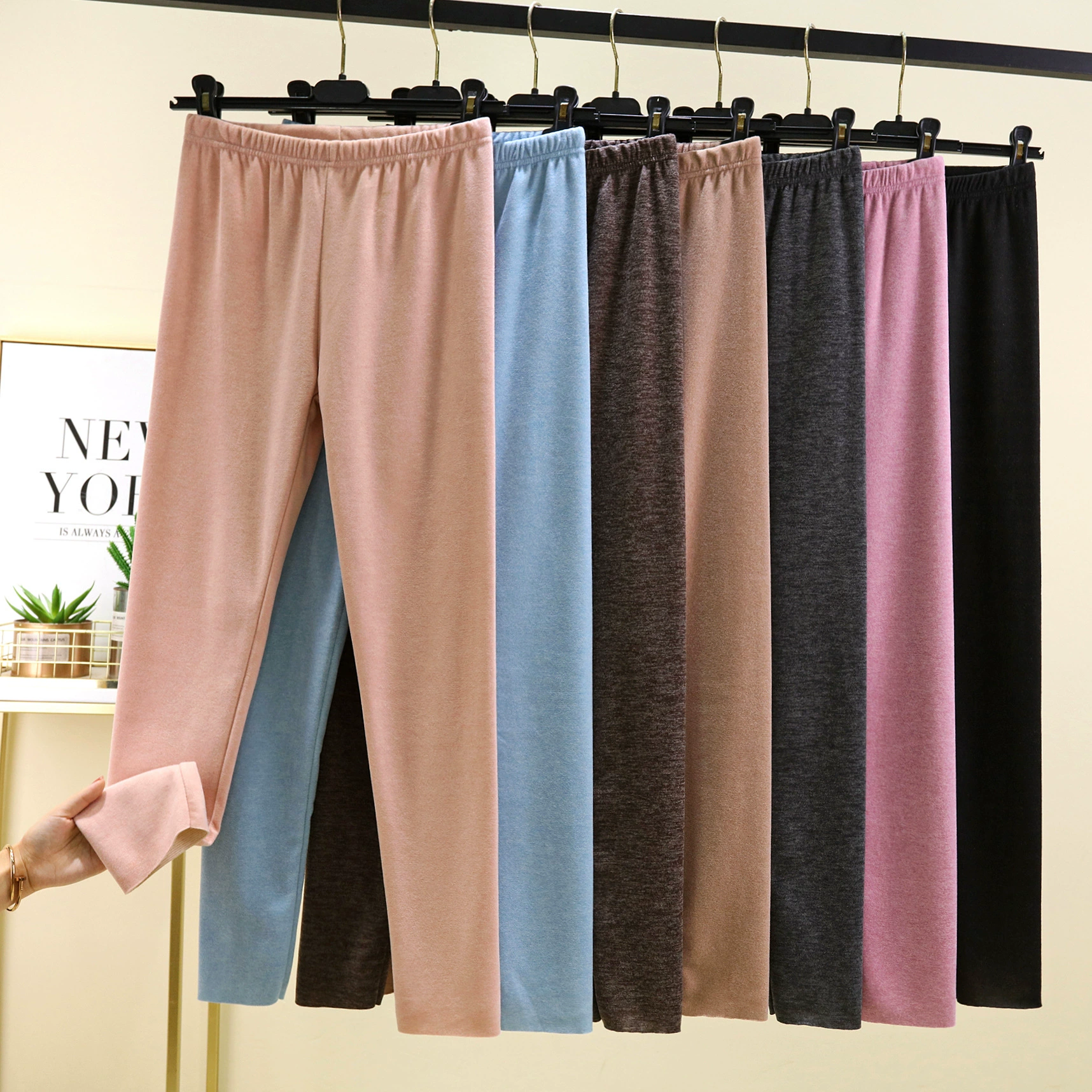 Демисезонные двусторонние бархатные эластичные леггинсы, брюки, теплое термобелье, высокая талия