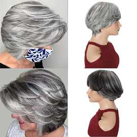 欧美真人发假发全头套机制短款波波BOB浅灰灰色深灰跨境现货蓬松