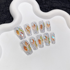 手工穿戴甲爆閃溫精靈同款極光鑽短款美甲成品貼片高級顯白穿戴甲
