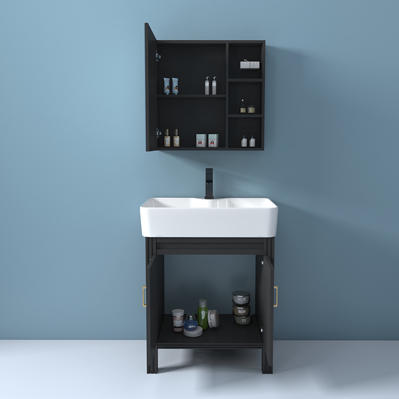 Aleación de aluminio pequeño apartamento gabinete de baño balcón lavabo de cerámica integrado lavabo de tipo de piso pequeño lavabo