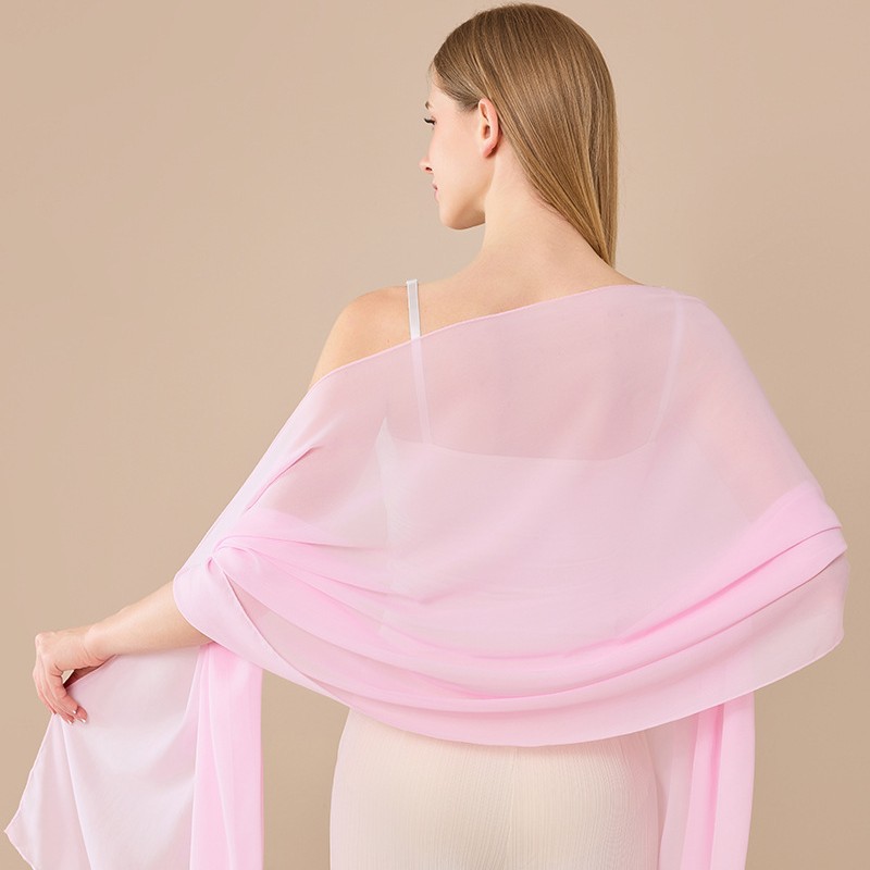 Elegant Chiffon Scarf Solid Colour Shawl For Brides And Weddings_voghion.com