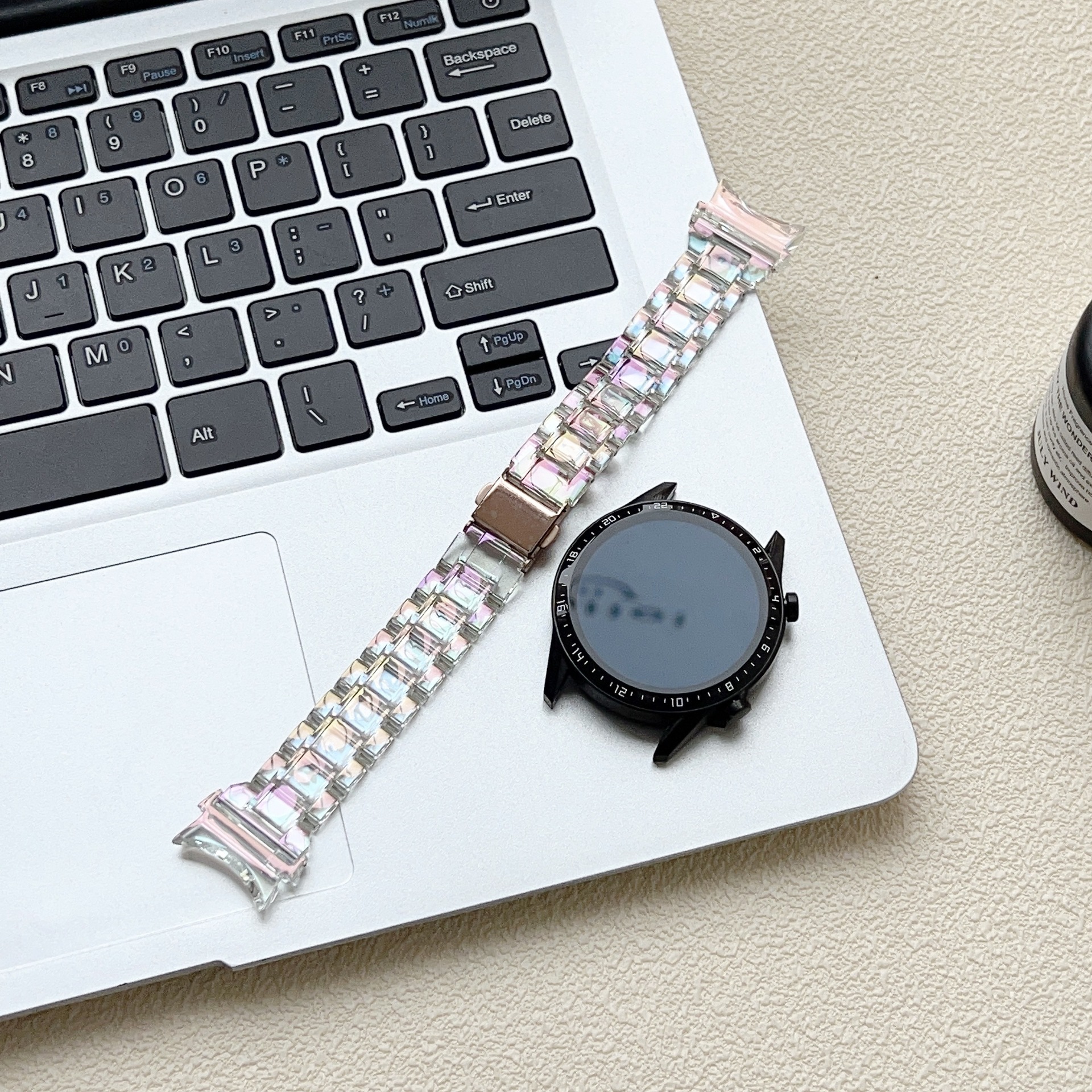 適用三星Galaxywatch5鐳射透明炫彩錶帶Classic4/5通用小蠻腰透明