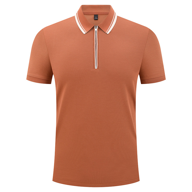 Camiseta de negocios para hombre con cuello de cinta de gama alta, polo de hombre de manga corta con cremallera, logotipo personalizado de alta gama