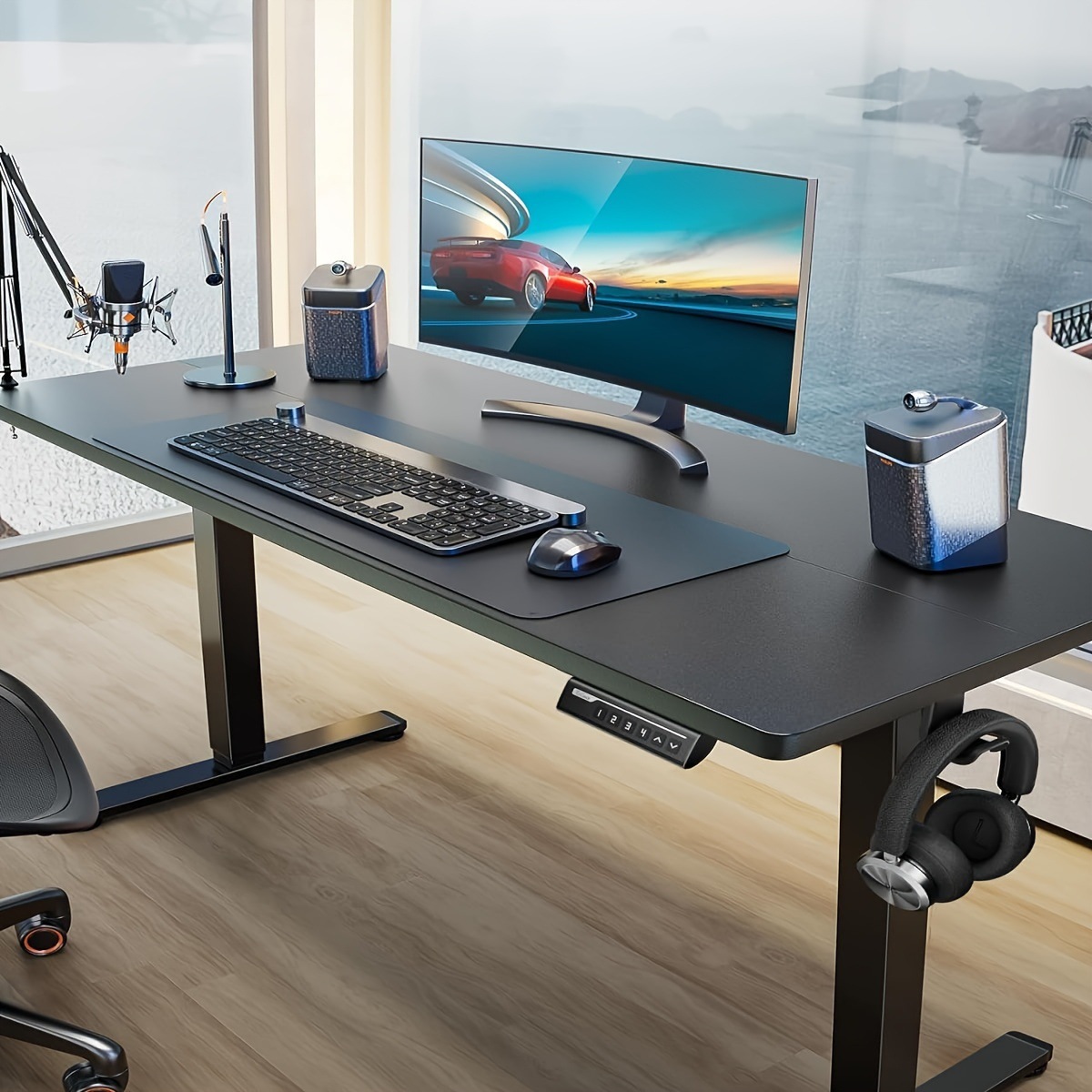Soporte de monitor dual negro de 32 pulgadas (para escritorio), cada brazo puede soportar múltiples pantallas