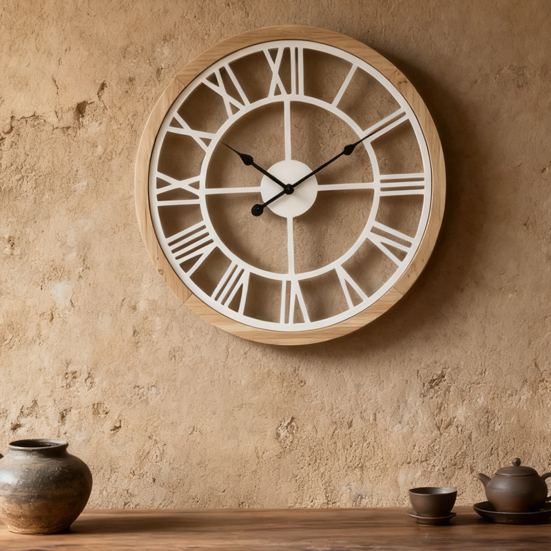 Cross-Border Hot Selling Nordic Style Retro Wooden Roman Numeral Wall Clock Bedroom Clock Simple Creative Light Luxury Silent Clock