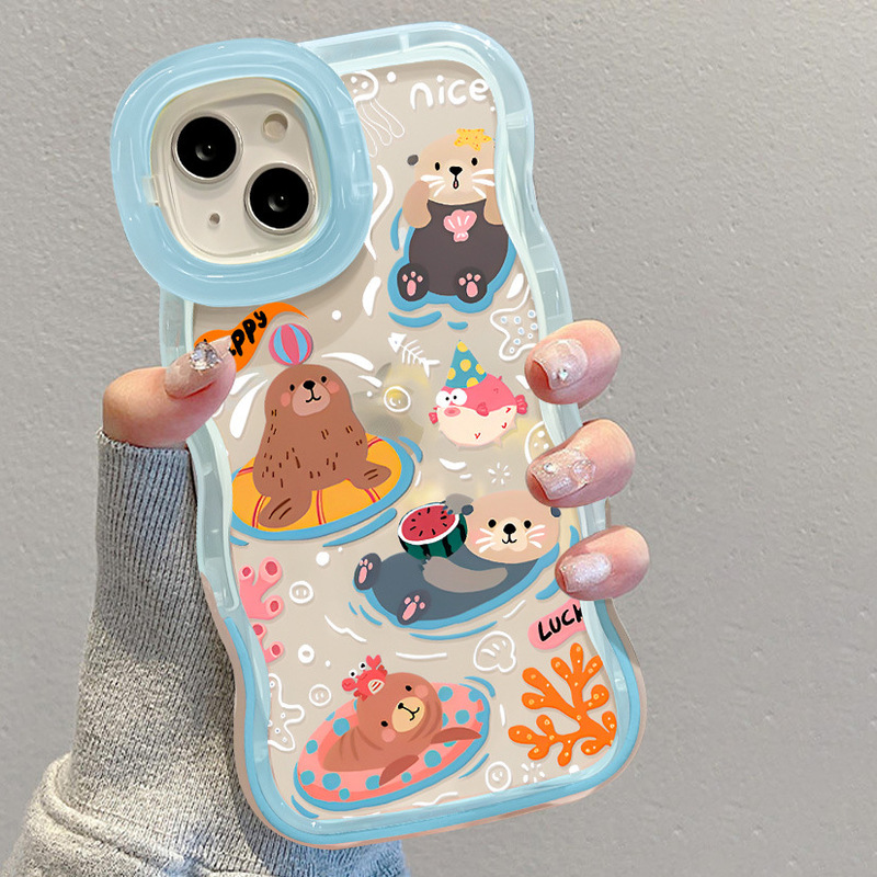 For iphone13pro Apple 15 mobile phone case 14 full screen cartoon animal 12/11 invisible double bracket cute For iphone13pro Apple 15 mobile phone case 14 full screen cartoon animal 12/11 invisible double bracket cute