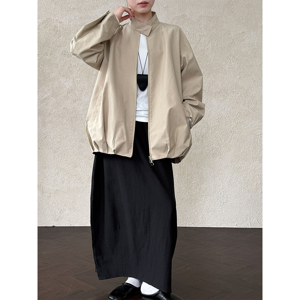 Lushi Cocoon-Shaped Bud Stand Collar Buttoned Jacket for Women 2025 Autum New Korean Style Lazy Casual Jacket 3655